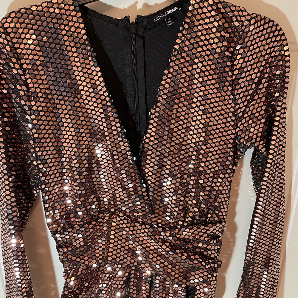 Fashion Nova Sequin Bronze Rusched Mini Dress size M